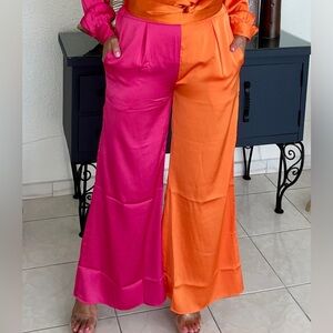 Colorblock Pink and Orange Women's Trousers